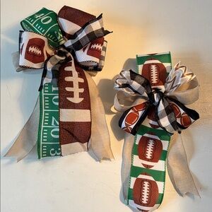 Football Bows 2 Pc Set Fall Sports Custom Hand Crafted Neutral Colors Home Decor
